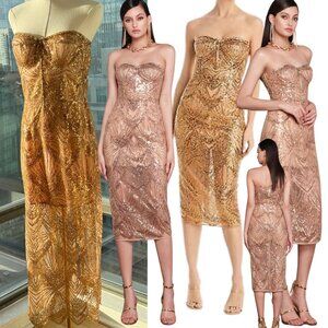 🆕 BRONX & BANCO 🧿 NWOT Giselle Strapless Beaded Sequin Midi Dress, Size M US 6